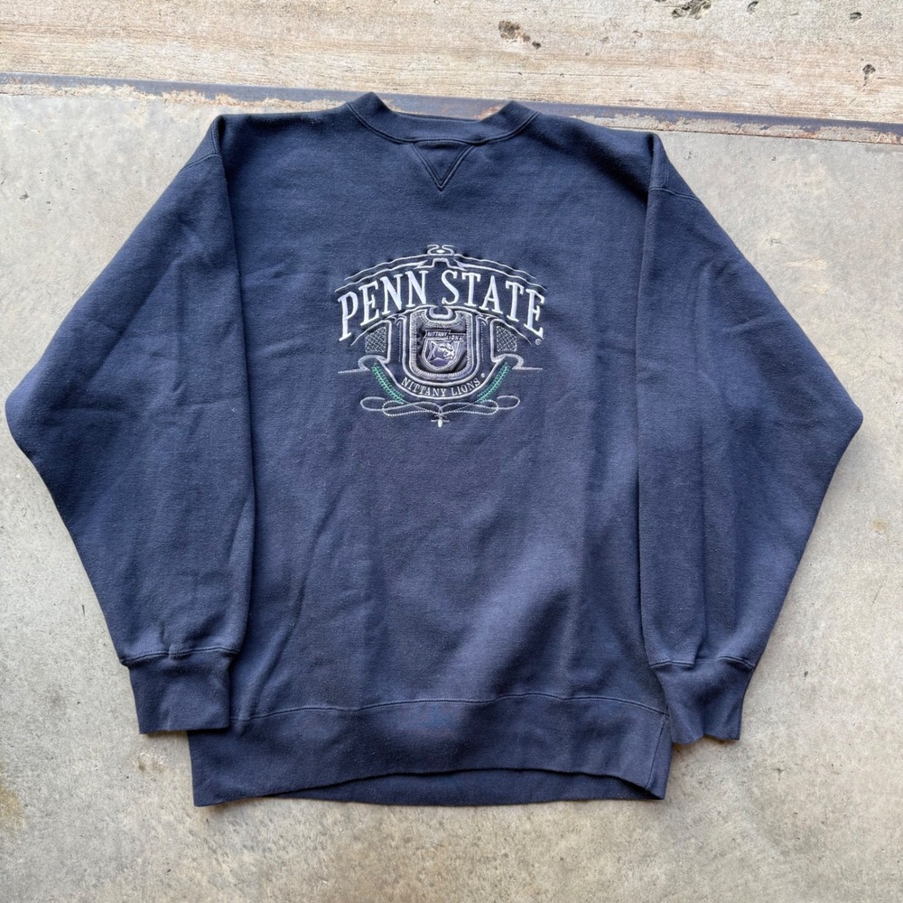 Vintage Penn State Nittany Lions Sweatshirt Navy Blue Embroidered XL Crewneck